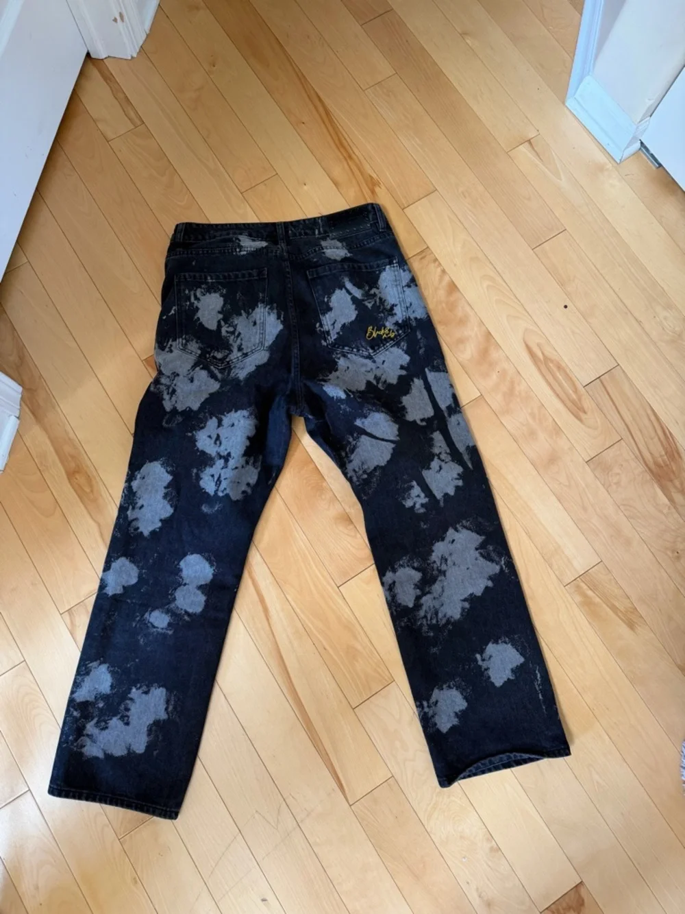BLACK8MOB Mens 34x27 Black Bleach Splatter Jeans Baggy Y2K Streetwear